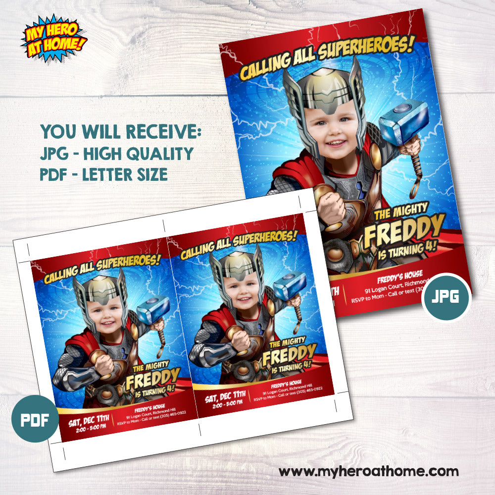 Thor Birthday Invitation personalized with your photo, Thor photo Invitation 154IN