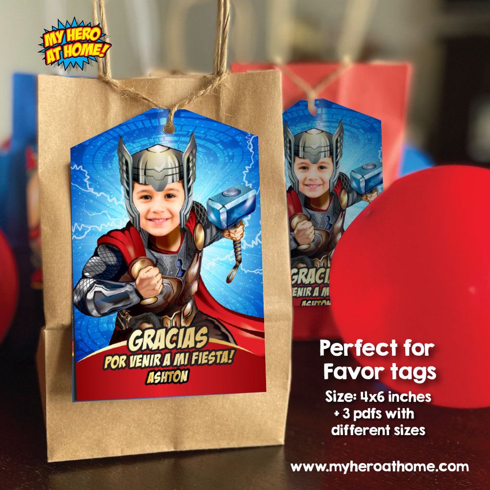 Agradecimiento Fiesta de Thor con niño como protagonista, Gracias tema Avengers con foto. 154TYSP