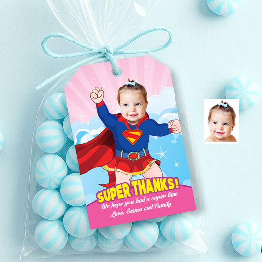 Baby Supergirl Thank you card and Favor tags with Baby as the star. 157TY