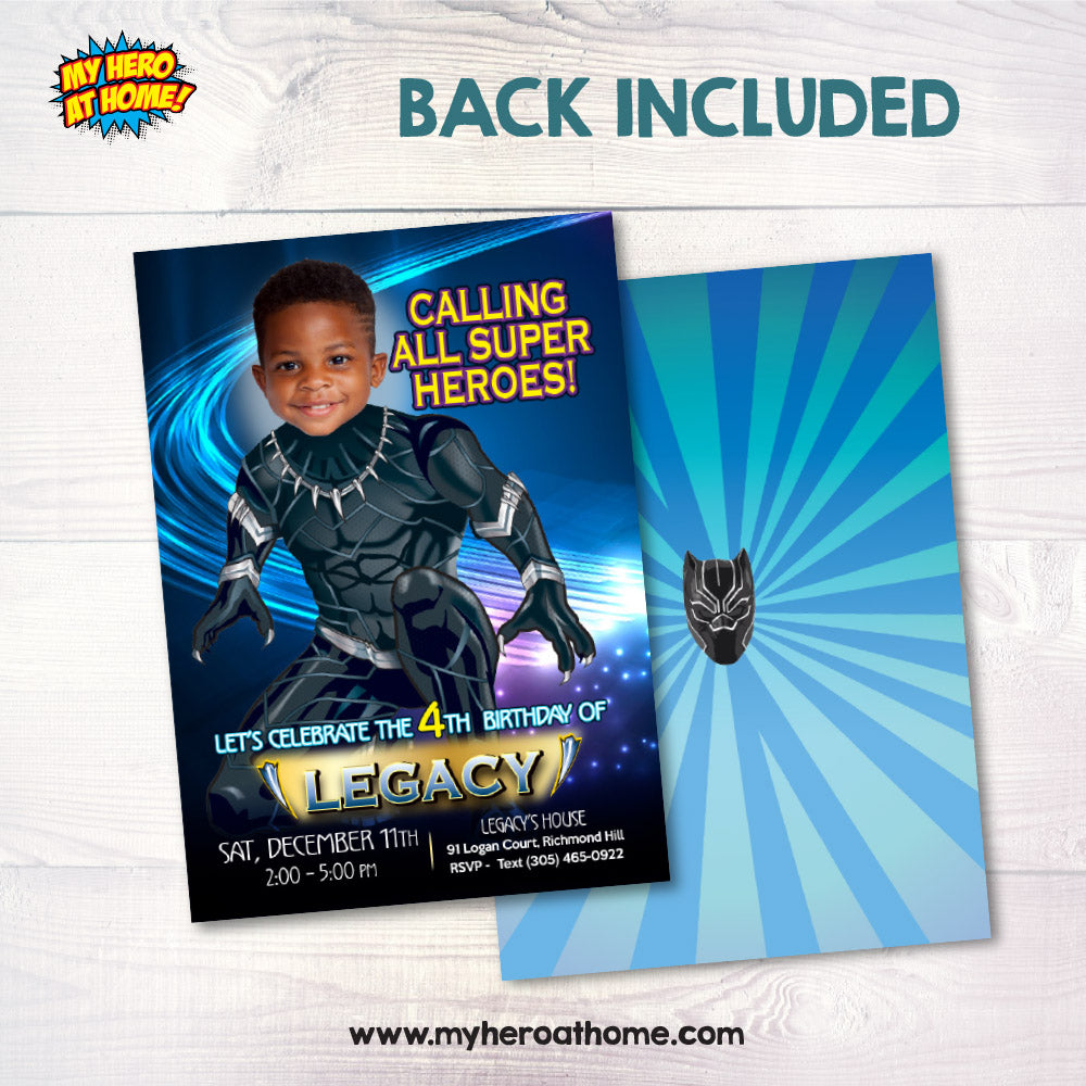 Black Panther birthday party Invitation with your kid as the Black Panther. 161IN
