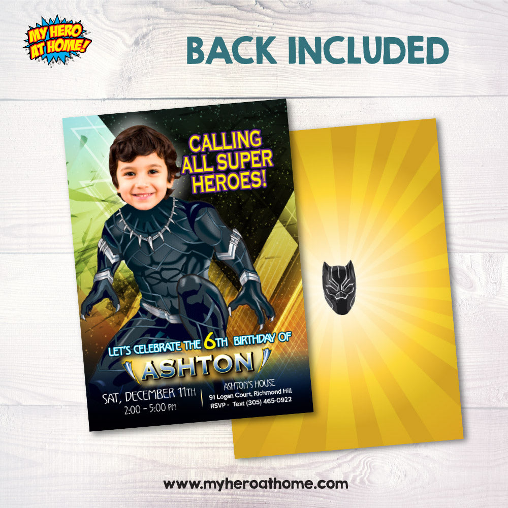 Black Panther Photo Birthday Party template with the kid as the Black Panther. 162IN