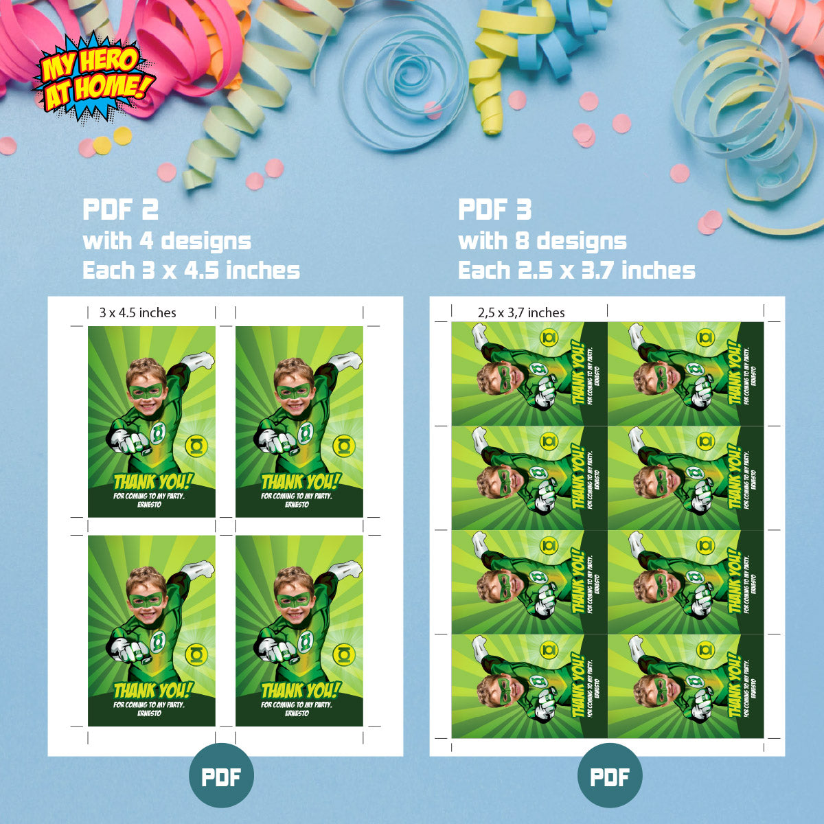 Green Lantern Birthday Favor Tag with Photo | Personalized Superhero Thank You Card. 168TY