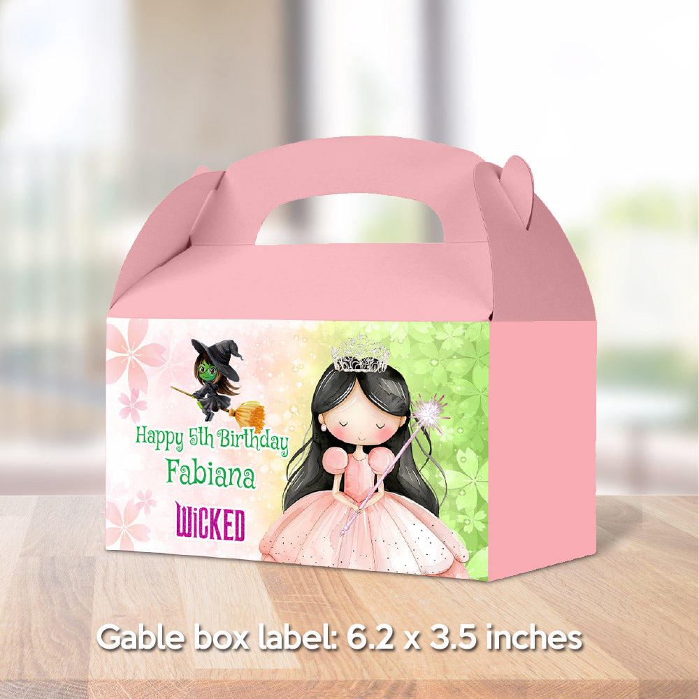 Wicked Brunette Princess Candy Box, Watercolor Dark Hair Glinda Gable Box Party Favors labels. 1747GB