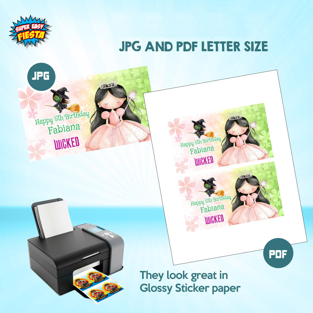 Wicked Brunette Princess Candy Box, Watercolor Dark Hair Glinda Gable Box Party Favors labels. 1747GB