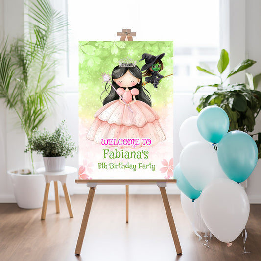 Wicked Hair Dark Brunette Glinda birthday Welcome sign. (16x20" or 20x30"). 1747WS