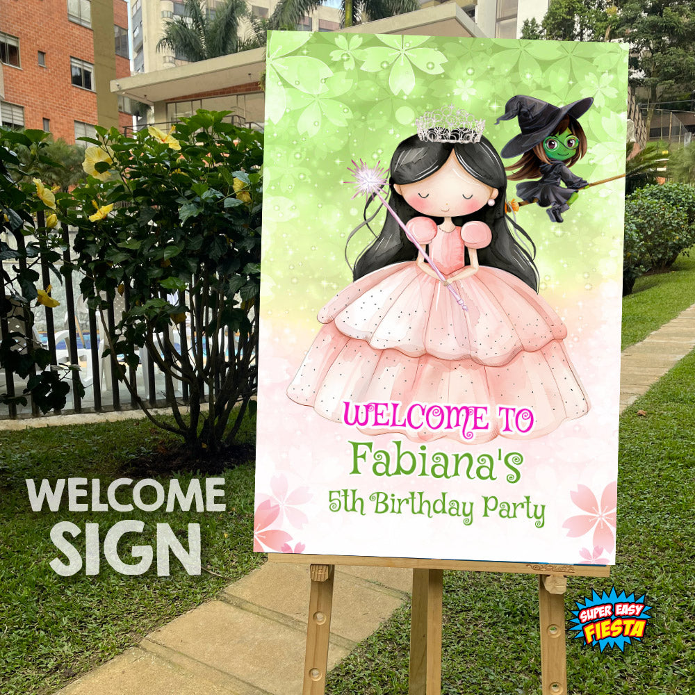 Wicked Hair Dark Brunette Glinda birthday Welcome sign. (16x20" or 20x30"). 1747WS