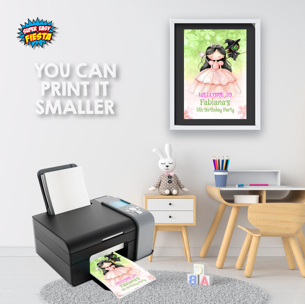 Wicked Hair Dark Brunette Glinda birthday Welcome sign. (16x20" or 20x30"). 1747WS