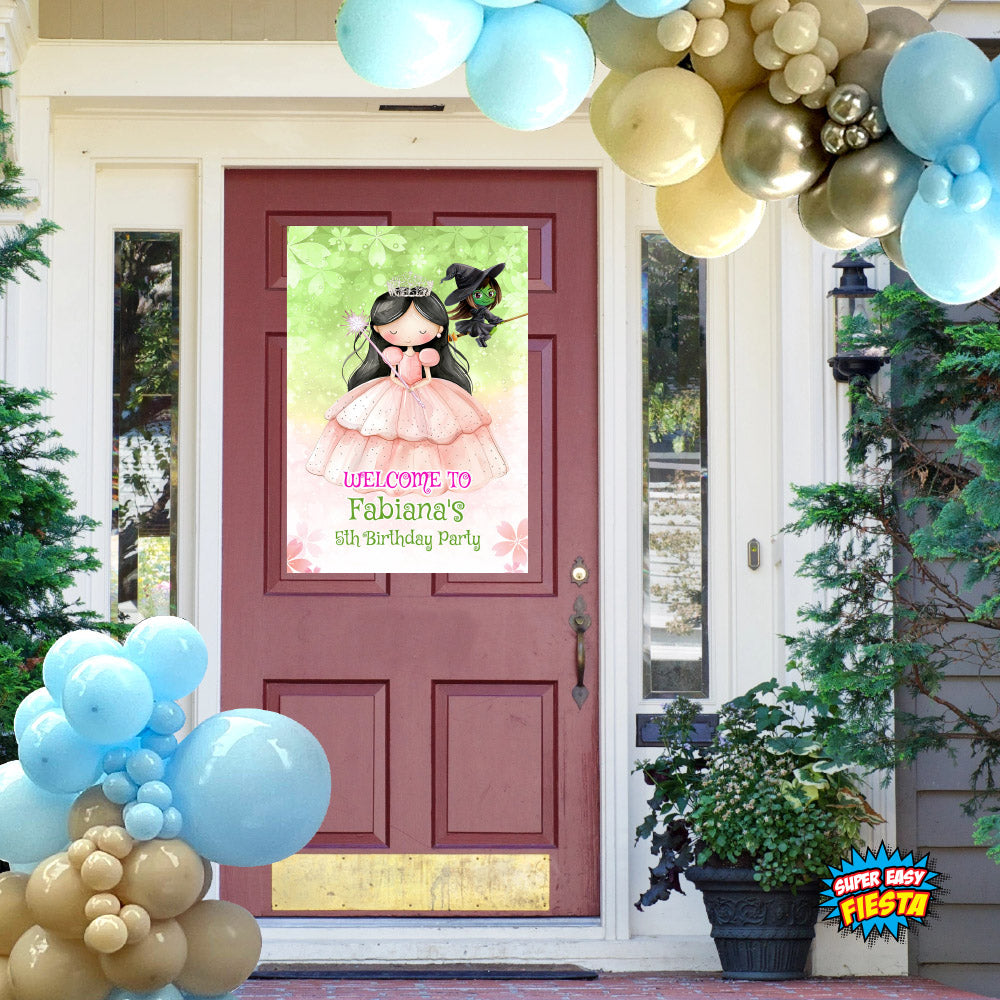 Wicked Hair Dark Brunette Glinda birthday Welcome sign. (16x20" or 20x30"). 1747WS