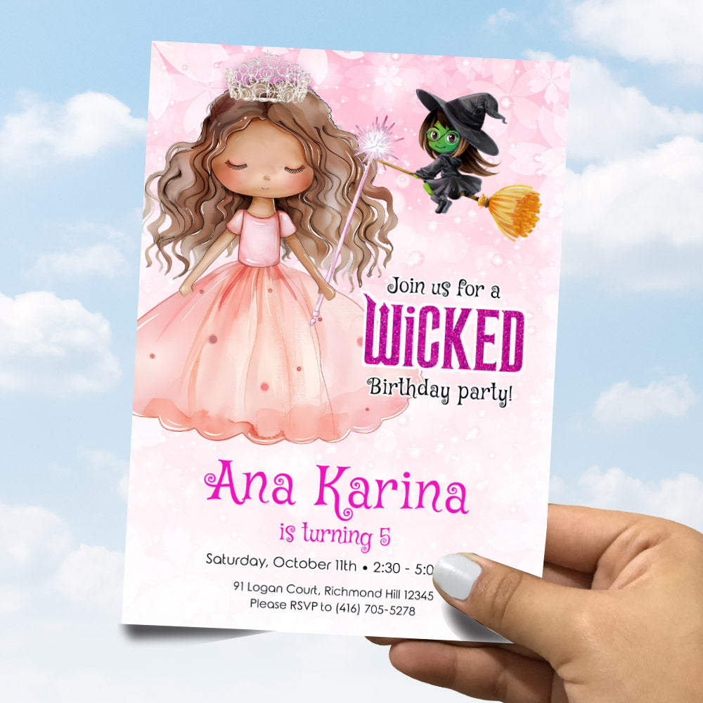 Customizable African American Good Witch Wicked Birthday Invitation, Dark Glinda Invitation. 1748IN