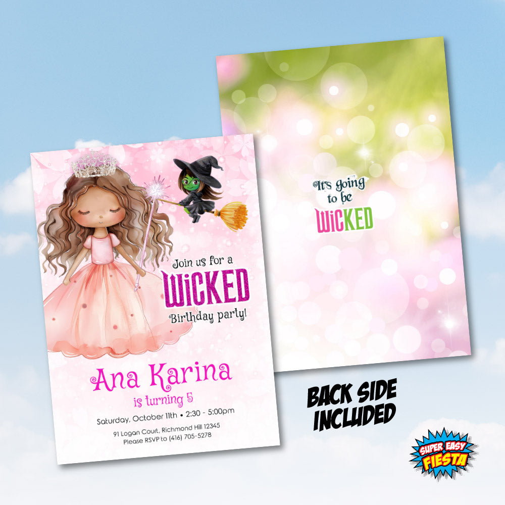Customizable African American Good Witch Wicked Birthday Invitation, Dark Glinda Invitation. 1748IN