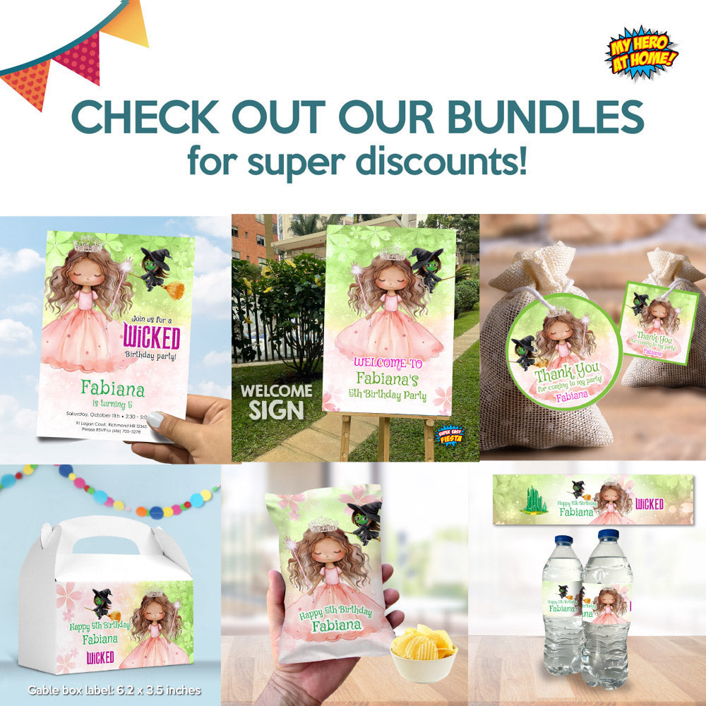 African American Glinda Birthday Capri Sun Labels, Pink Wicked Princess party drinks. 1749WJC