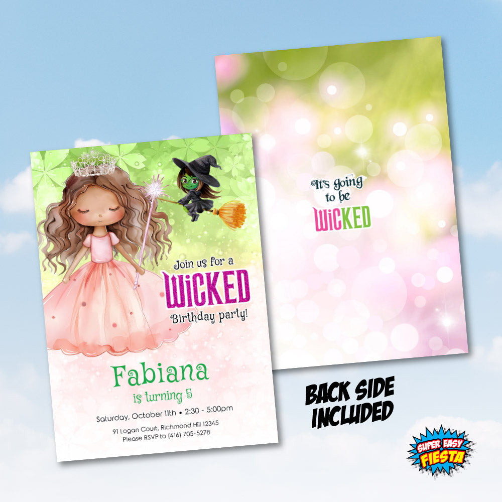 African American Glinda Wicked birthday Invitation, Wicked princess theme party invite. 1749IN