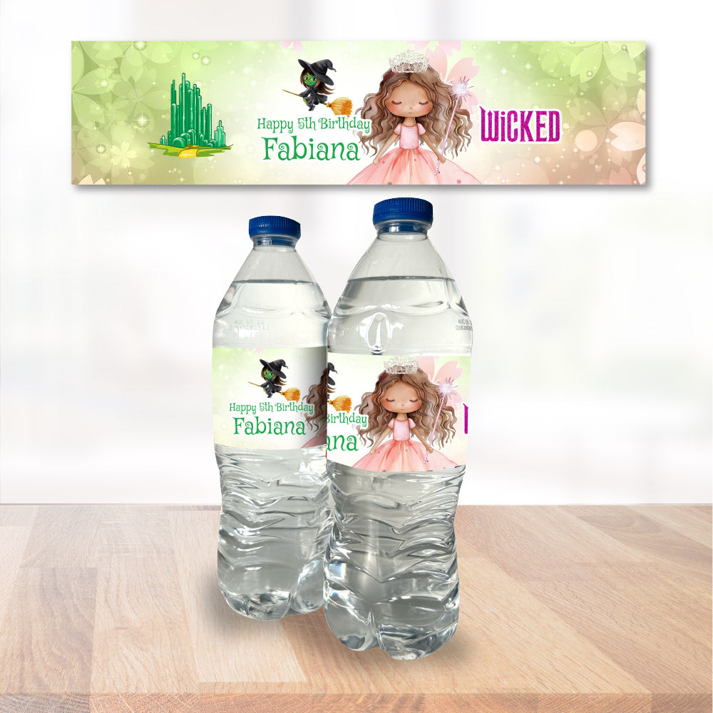 African American Glinda Birthday Water Juice Labels, Pink Wicked Princess water. 1749WJW