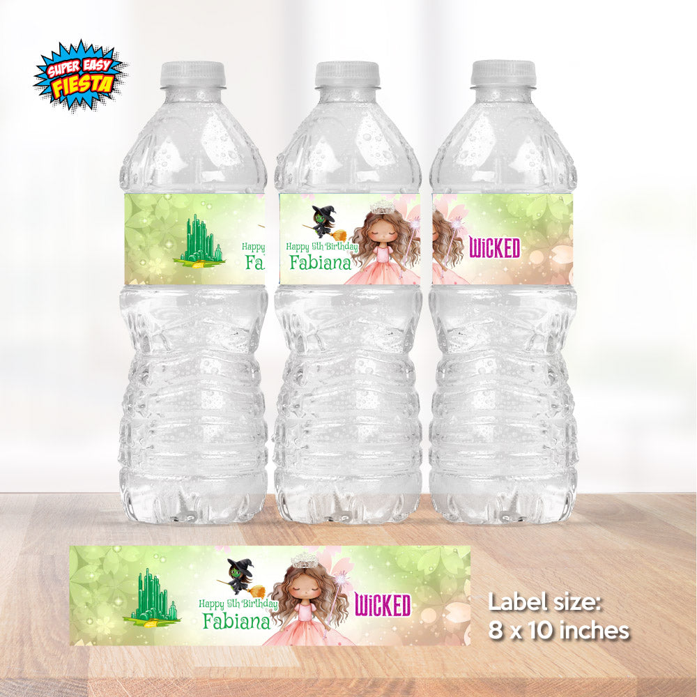African American Glinda Birthday Water Juice Labels, Pink Wicked Princess water. 1749WJW