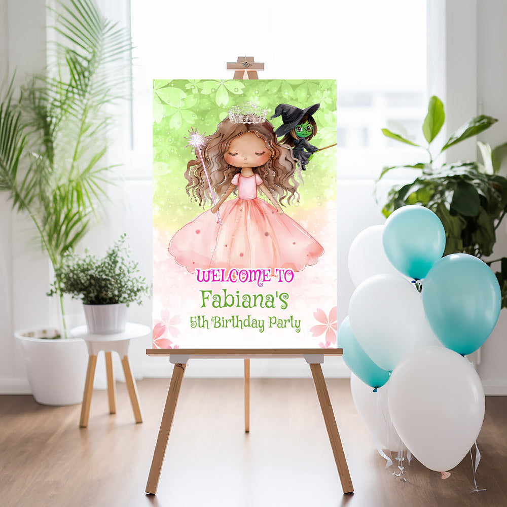 Wicked African American Glinda birthday Welcome sign, Pink Glinda Party entrance. 1749WS