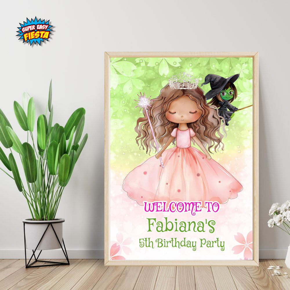 Wicked African American Glinda birthday Welcome sign, Pink Glinda Party entrance. 1749WS