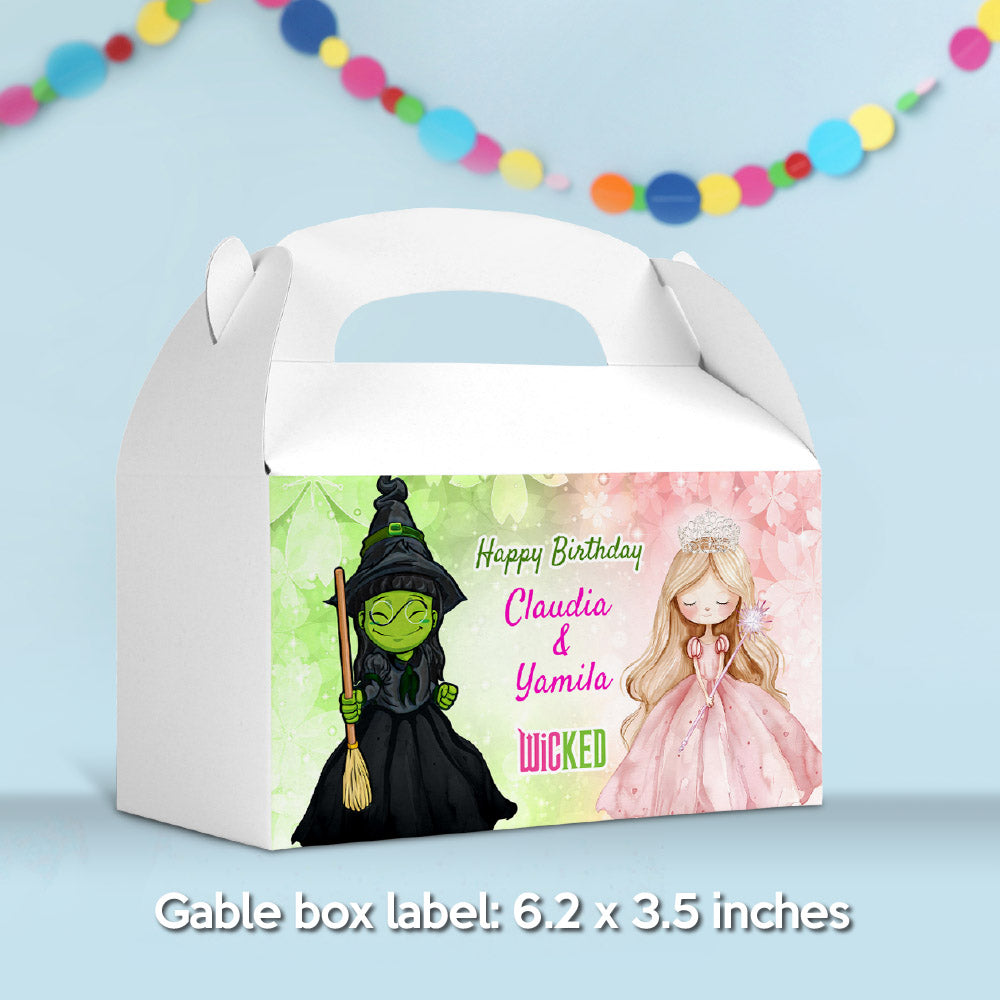 Joint Wicked Glinda and Elphaba Gable Box Label, Watercolor Pink and Green Candy box. 1773GB