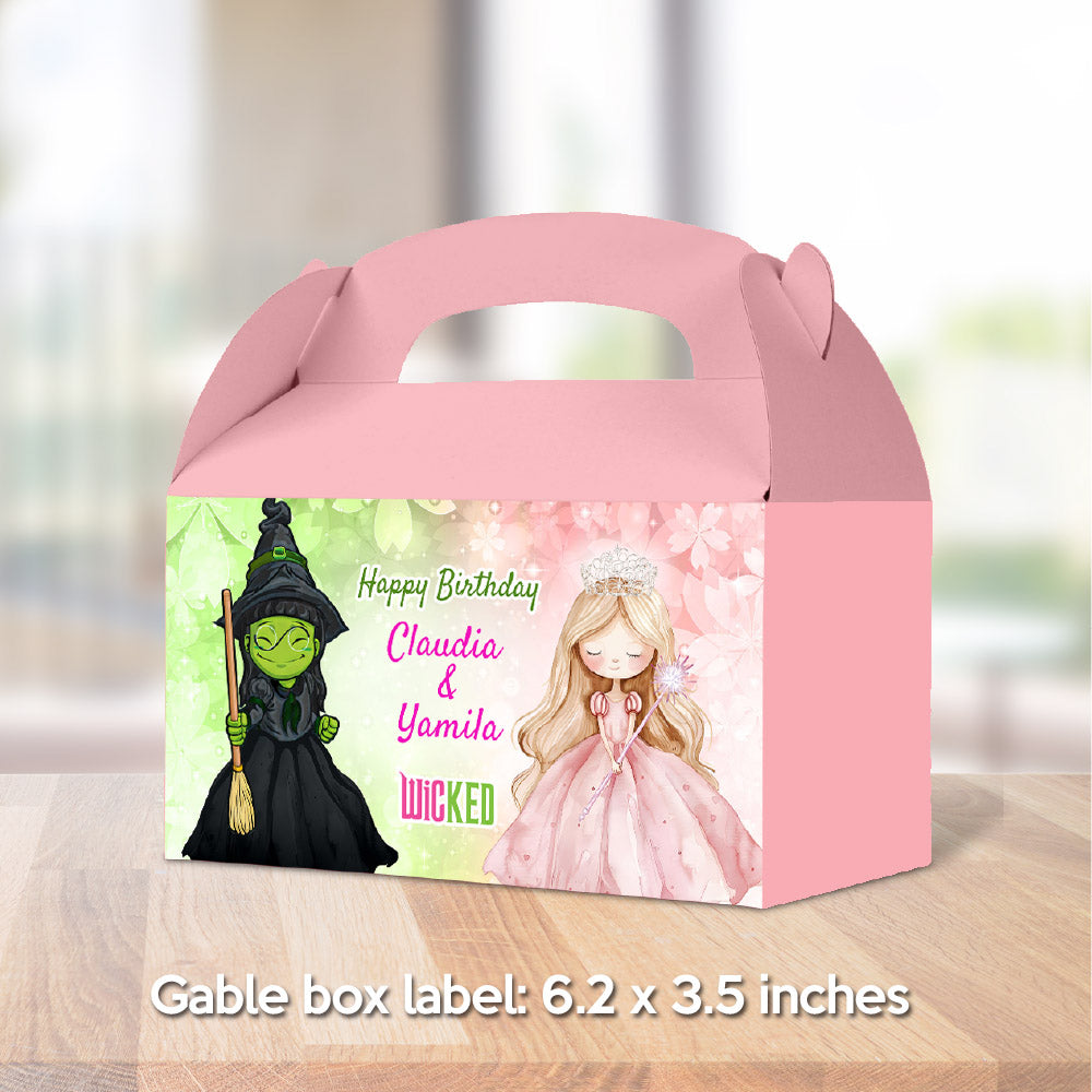 Joint Wicked Glinda and Elphaba Gable Box Label, Watercolor Pink and Green Candy box. 1773GB
