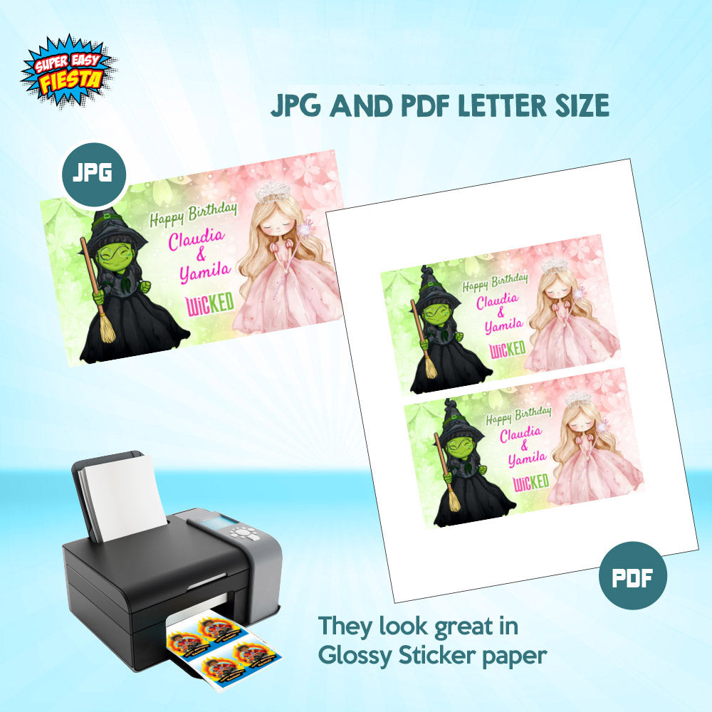 Joint Wicked Glinda and Elphaba Gable Box Label, Watercolor Pink and Green Candy box. 1773GB