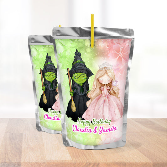Joint Wicked Green Witch & Pink Princess Capri Sun Labels, Pink Green Capri labels. 1773WJC