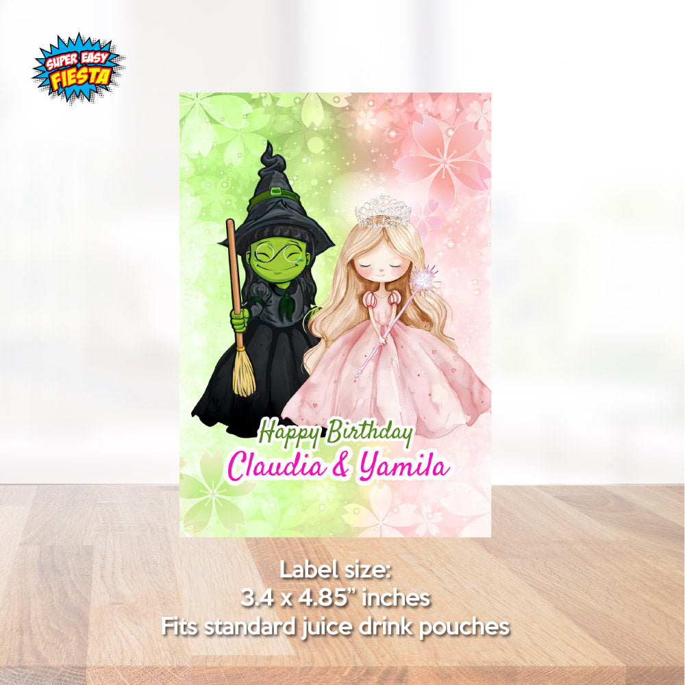 Joint Wicked Green Witch & Pink Princess Capri Sun Labels, Pink Green Capri labels. 1773WJC