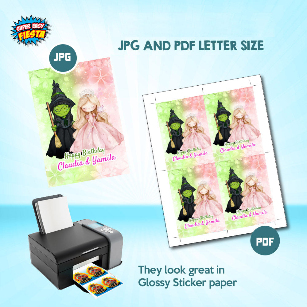 Joint Wicked Green Witch & Pink Princess Capri Sun Labels, Pink Green Capri labels. 1773WJC