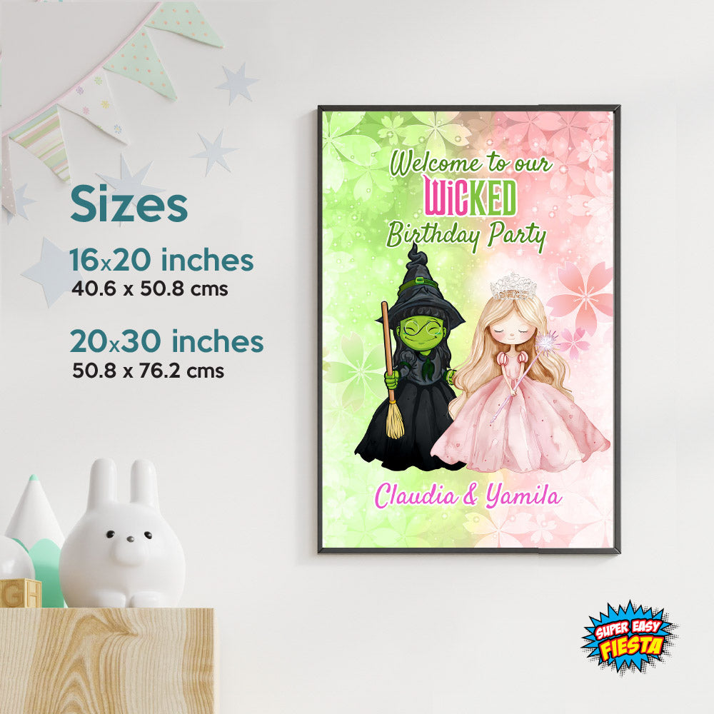 Joint Elphaba and Glinda Watercolor Welcome sign. Wicked birthday entrance sign. 1773WS