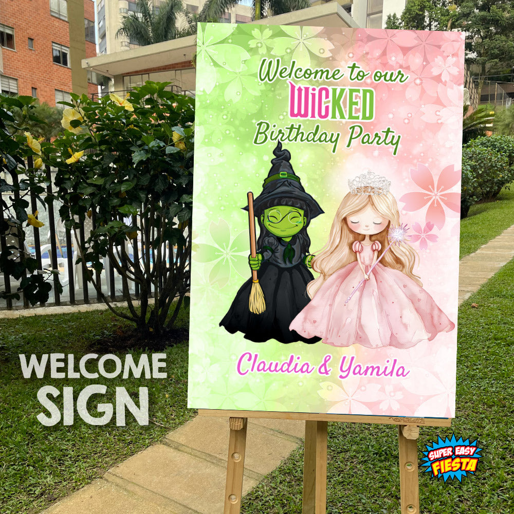 Joint Elphaba and Glinda Watercolor Welcome sign. Wicked birthday entrance sign. 1773WS