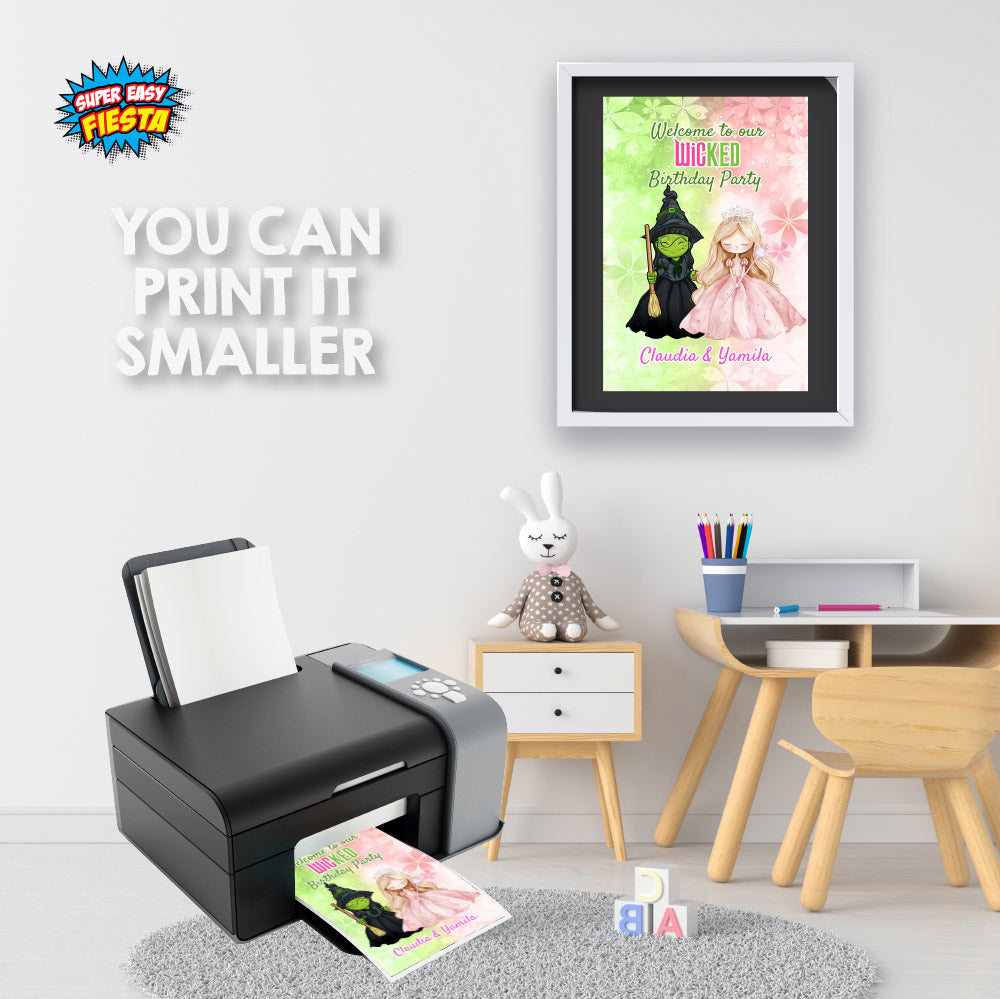 Joint Elphaba and Glinda Watercolor Welcome sign. Wicked birthday entrance sign. 1773WS