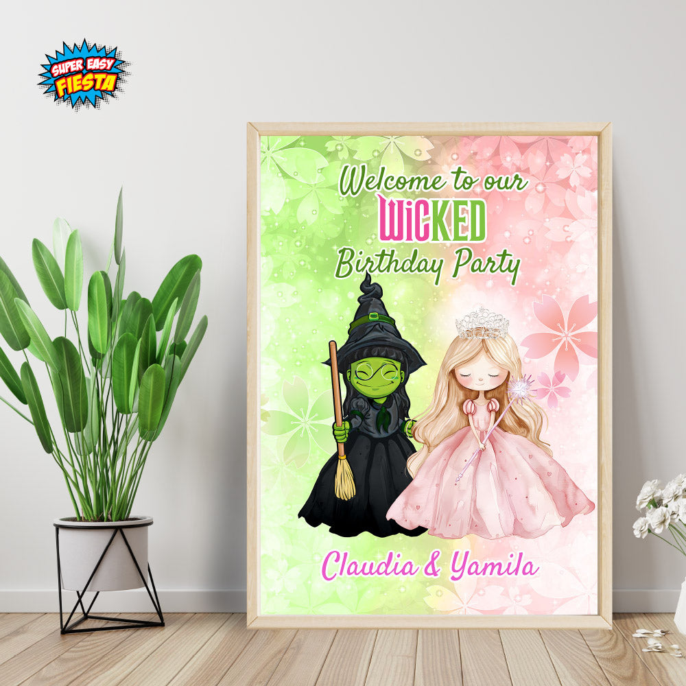 Joint Elphaba and Glinda Watercolor Welcome sign. Wicked birthday entrance sign. 1773WS
