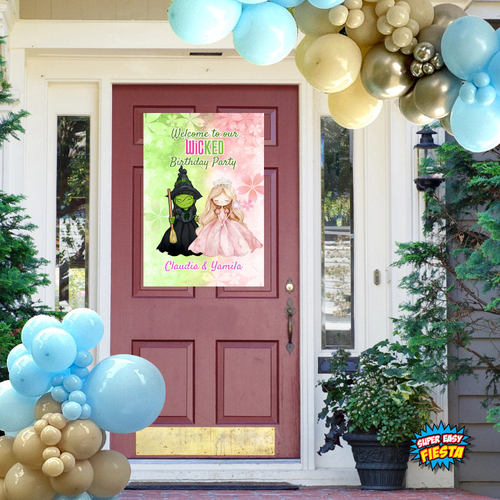 Joint Elphaba and Glinda Watercolor Welcome sign. Wicked birthday entrance sign. 1773WS