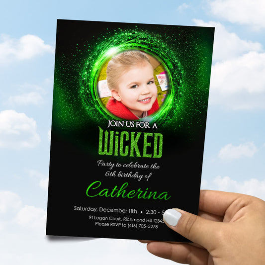 Customizable Wicked party invitation with photo of birthday girl, Wicked invitation with photo. 1774IN