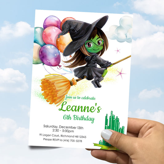 Watercolor Elphaba Birthday Invitation, Wicked Witch Party Invite, Magical Oz Watercolor. 1783IN