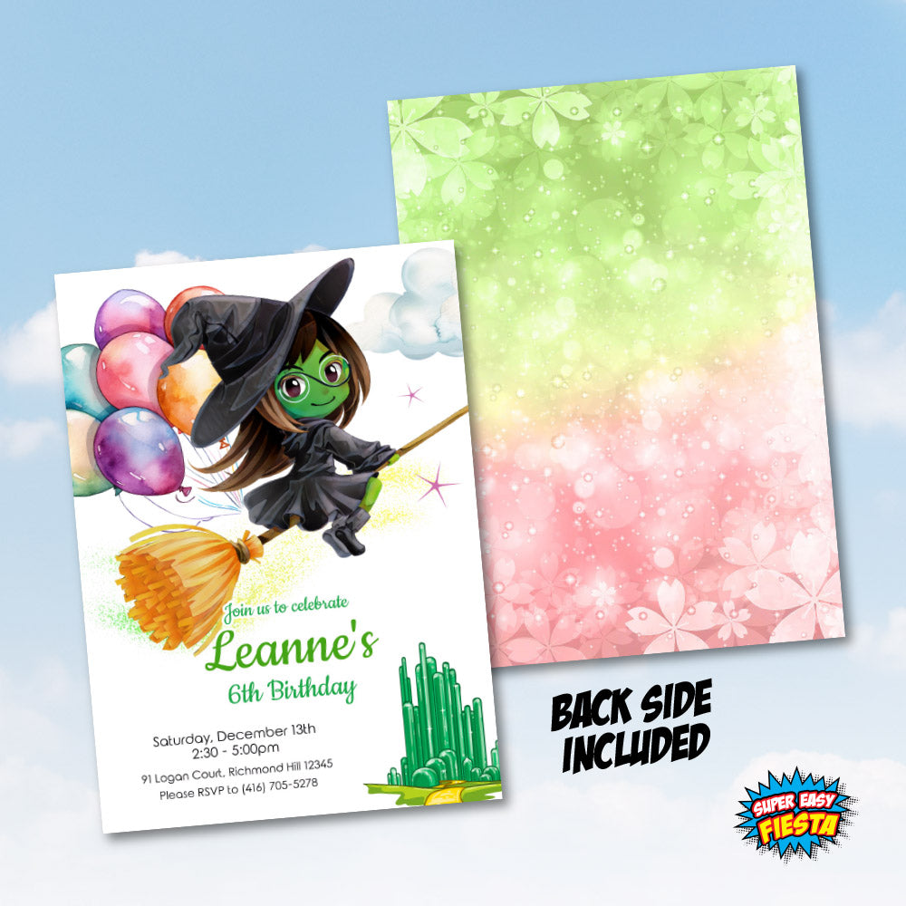 Watercolor Elphaba Birthday Invitation, Wicked Witch Party Invite, Magical Oz Watercolor. 1783IN