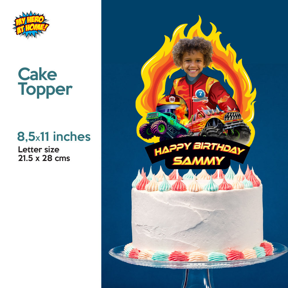 Personalized Monster Truck Birthday Party Bundle with kid as star, Invitation, Cake, Welcome. 2000B2