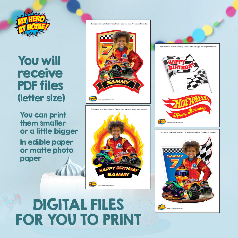 Personalized Monster Truck Birthday Party Bundle with kid as star, Invitation, Cake, Welcome. 2000B2