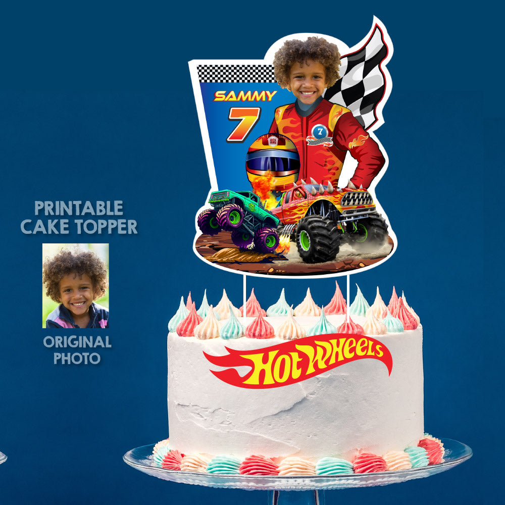 Personalized Monster Truck Cake topper Featuring Child as the star driver (printable). 2000CT