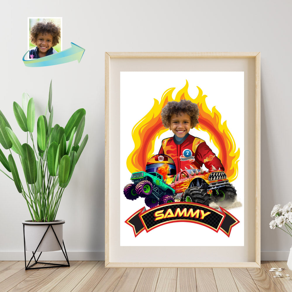 Printable Monster Truck gifts personalized with Featuring Child as the Driver. 2000PS