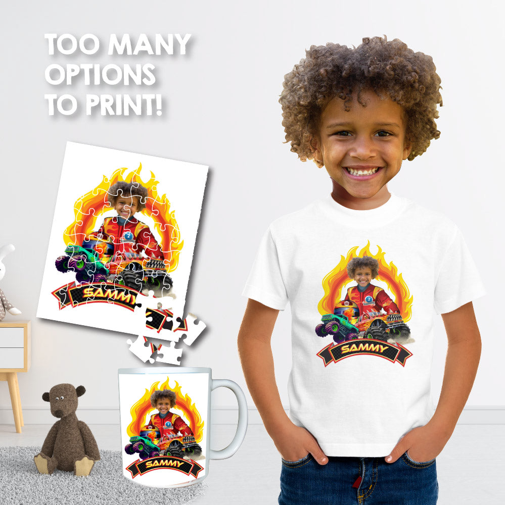 Printable Monster Truck gifts personalized with Featuring Child as the Driver. 2000PS