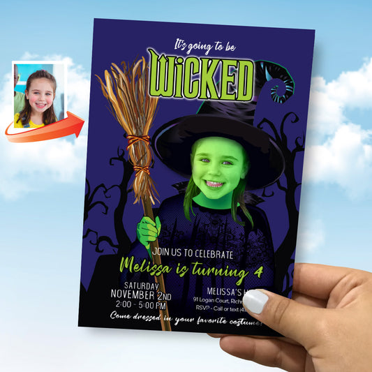 Wicked Birthday Invitation with photo, Elphaba Photo Party invitation. 2009IN