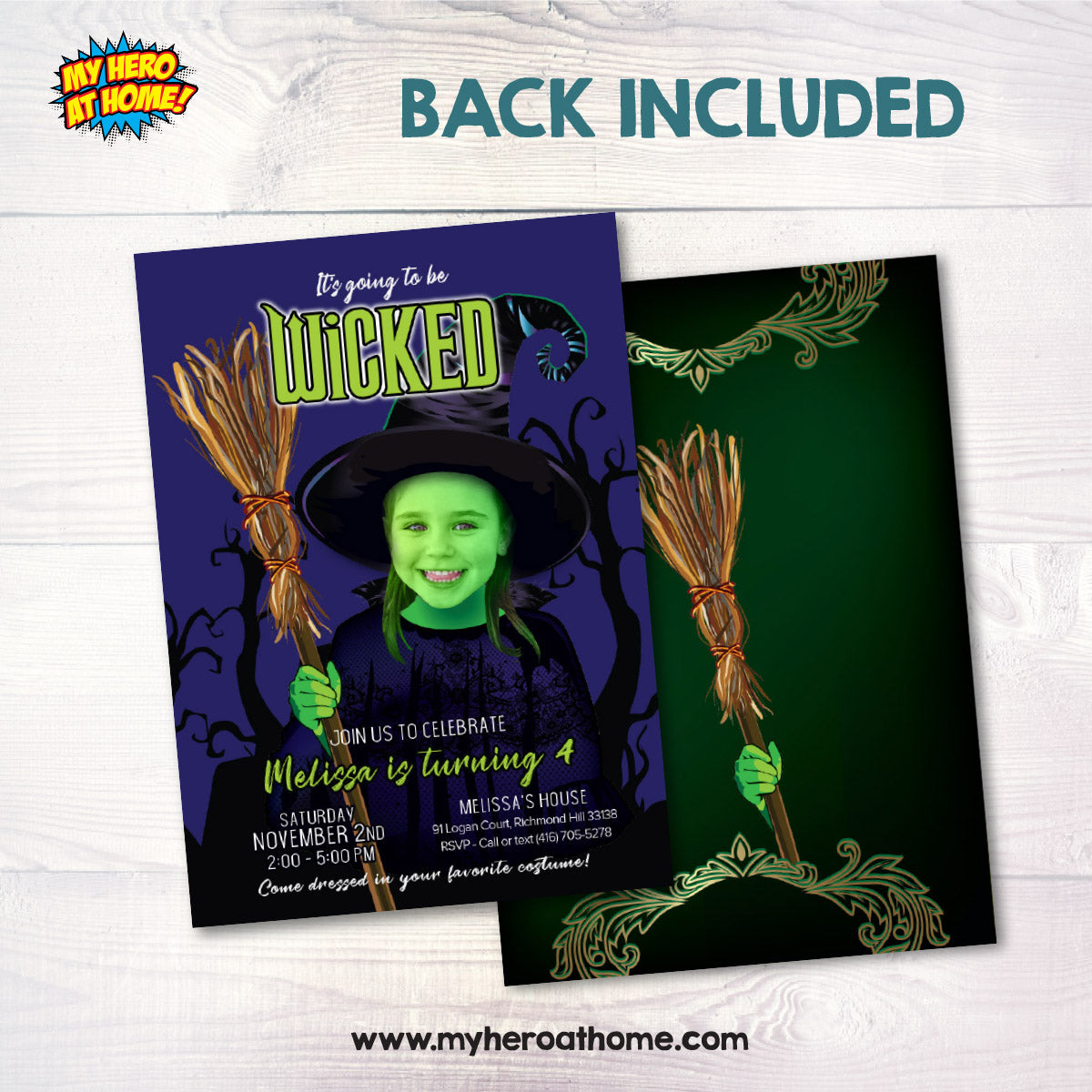 Wicked Birthday Invitation with photo, Elphaba Photo Party invitation. 2009IN