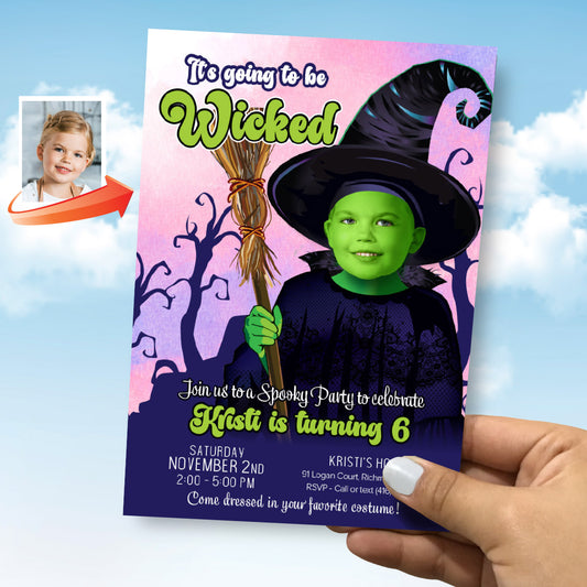 Personalized Wicked Party Invitation featuring birthday girl as Elphaba. 2014IN