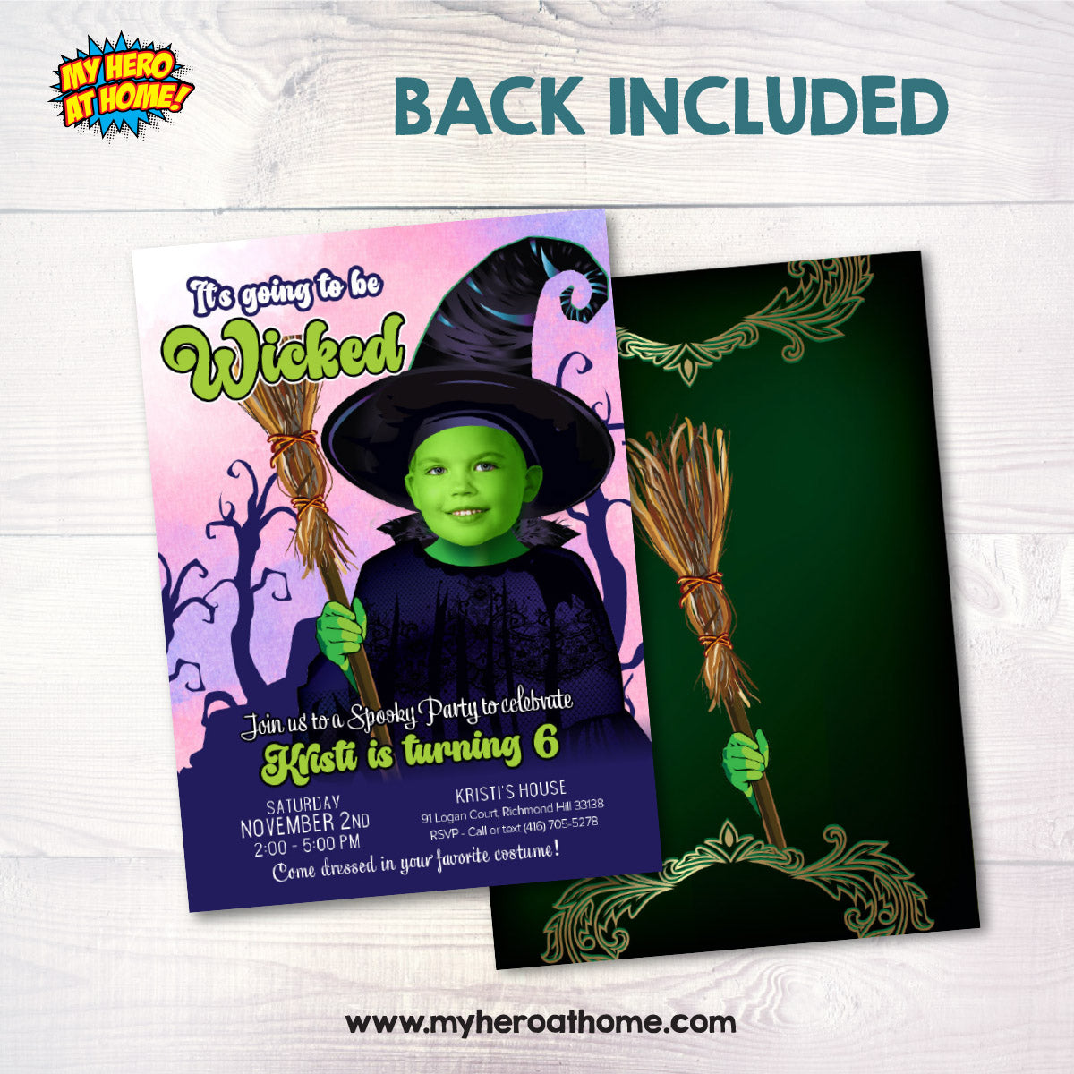 Personalized Wicked Party Invitation featuring birthday girl as Elphaba. 2014IN