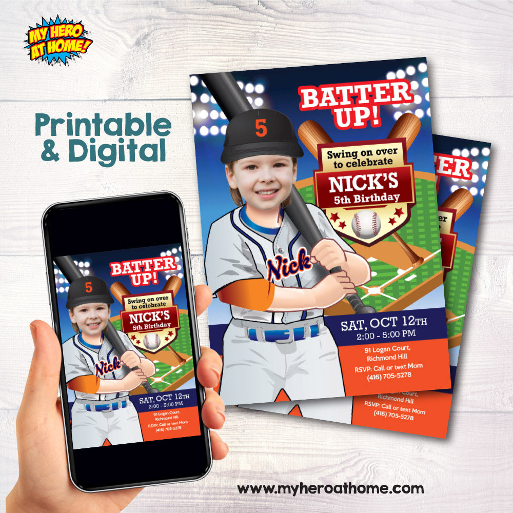Custom Detroit Tigers Birthday Party Invitation with kid as the star player. 2024IN
