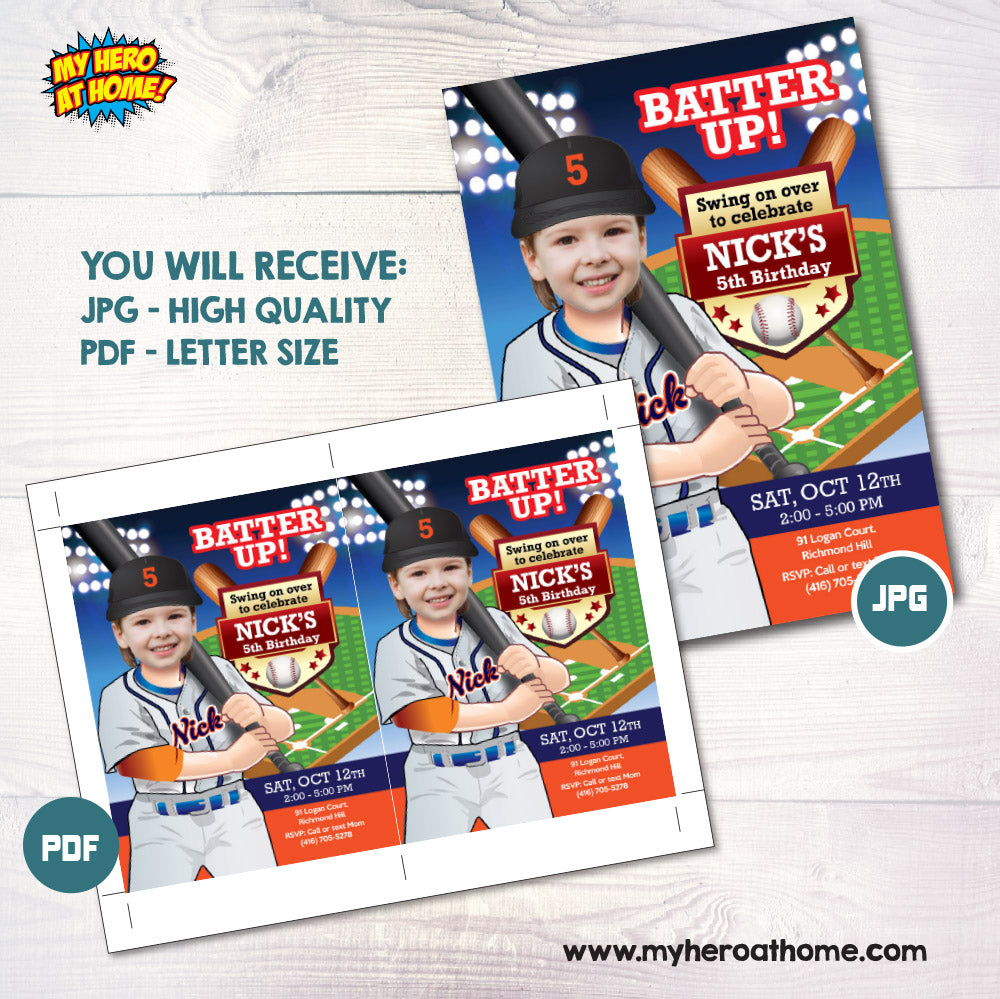 Custom Detroit Tigers Birthday Party Invitation with kid as the star player. 2024IN