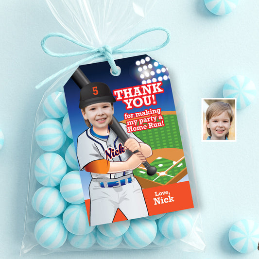 Personalized Baseball Tigers Thank You with photo, Detroit birthday favor tags. 2024TY