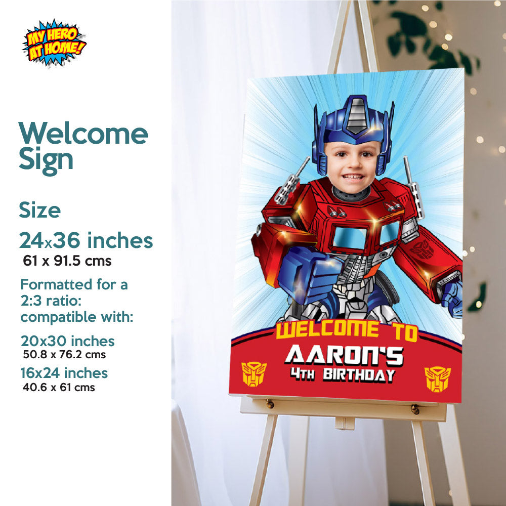 Bundle Optimus Prime Party decoration, Transformers Optimus: Banner Backdrop, Cake Topper and  Welcome Sign. 2025B4