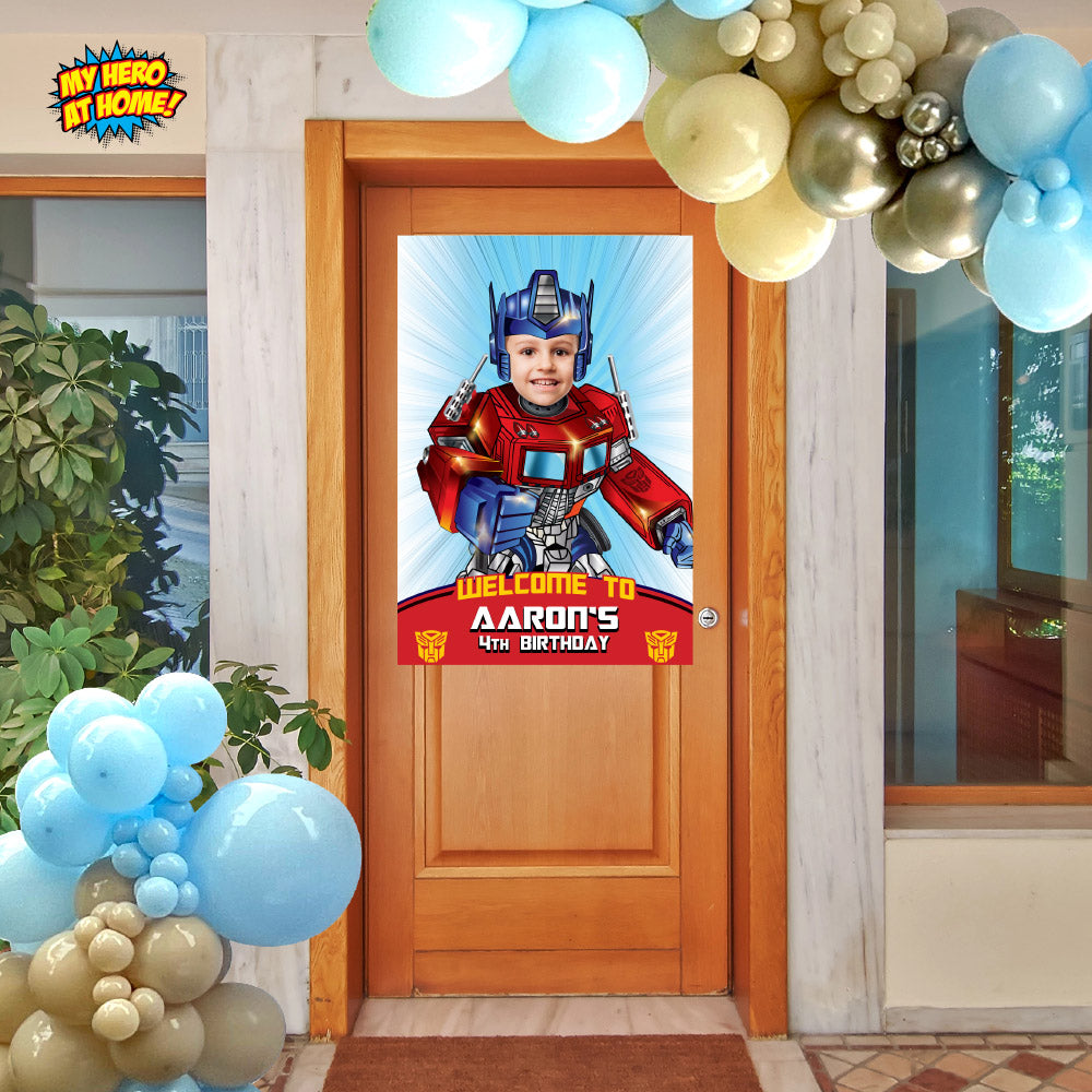 Bundle Optimus Prime Party decoration, Transformers Optimus: Banner Backdrop, Cake Topper and  Welcome Sign. 2025B4