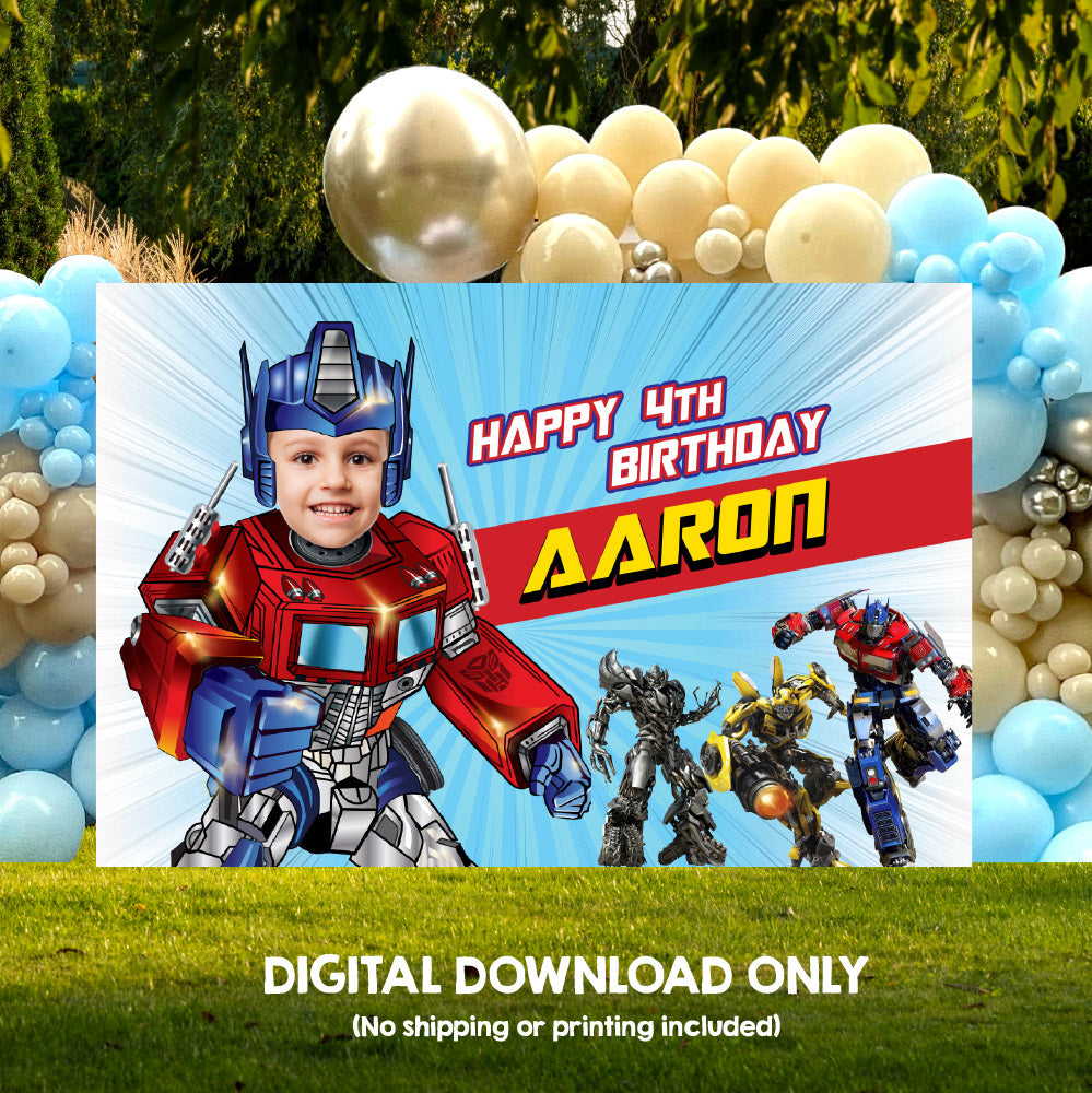 Optimus Prime Banner with photo, Custom Optimus Prime Birthday Backdrop, Transformers party Backdrop. 2025BB