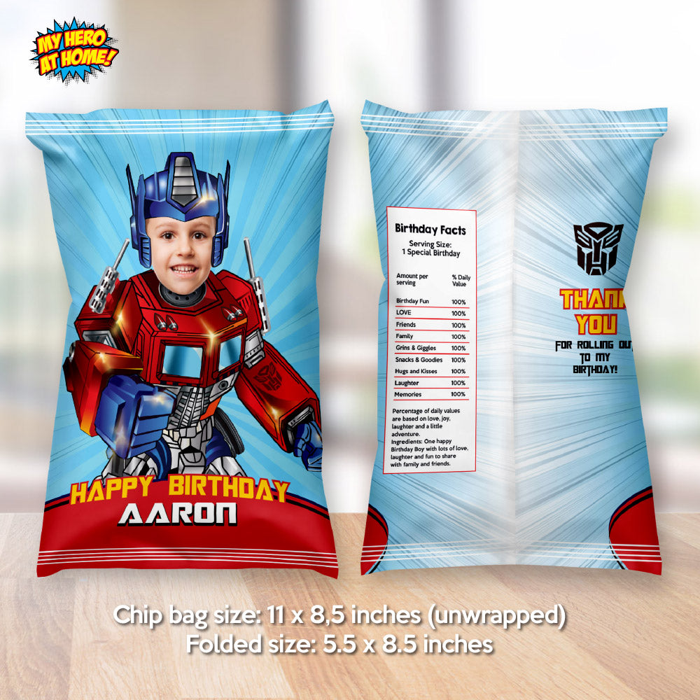 Optimus chip bags with photo, Optimus Prime Snacks Bags Wrapper, Autobots Snacks bags, Transformers chip bags. 2025CB